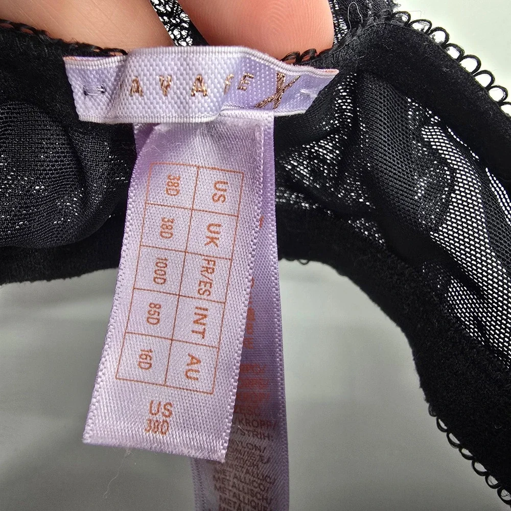 Savage X Fenty Black Silver Metallic Lace Front Close Push Up Bra 38D Racerback